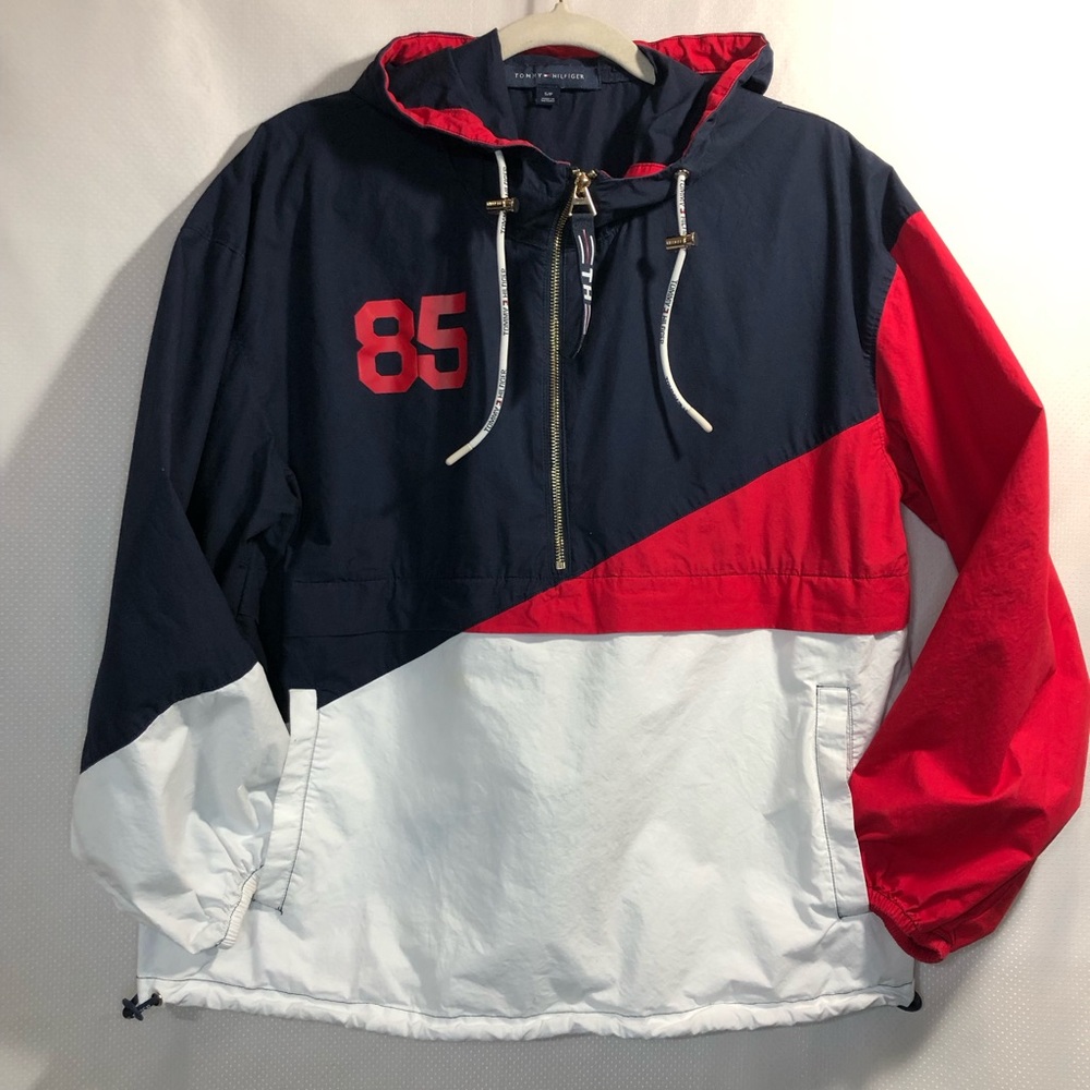 Tommy Hilfiger Women’s Colorblock Hooded Pull-Over Windbreaker Jacket Size Small